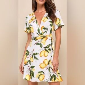 Lulus Ala Tart Lemon Print Wrap Dress